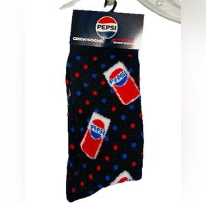 NWT PEPSI Soda Cans Graphic Novelty Men's Crew Socks Fits Shoe Size 6-12